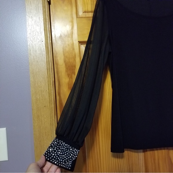 Fancy top sheer sleeves with rhinestones on cuffs - Picture 7 of 7